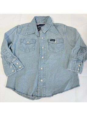 Wrangler Boys XXS Western Snap Up Shirt Denim Pearl Snap Cowboy Ranch Rodeo